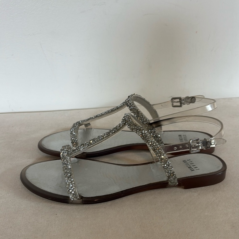 Stuart Weitzman Teezer Clear Jelly flat sandal with crystal embellishments